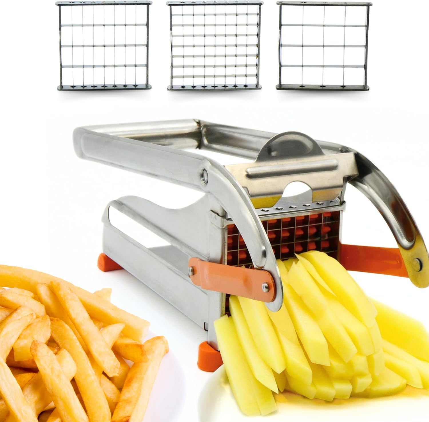 ICO Large French Fry Cutter, 3-blade Potato Slicer, Non-Slip French Fry Cutter For Whole Potatoes, Stainless Steel French Fry Press
