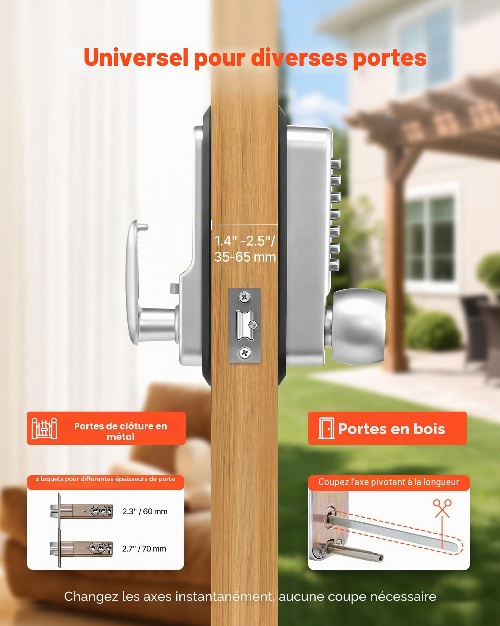 VEVOR Serrure à Code Mécanique 4-7 Chiffres, Serrure de Porte d'Entrée sans Clé à Clavier Combinaison, pour Maison Intérieur Extérieur, avec Bouton de Porte, Verrouillage Automatique, Argenté