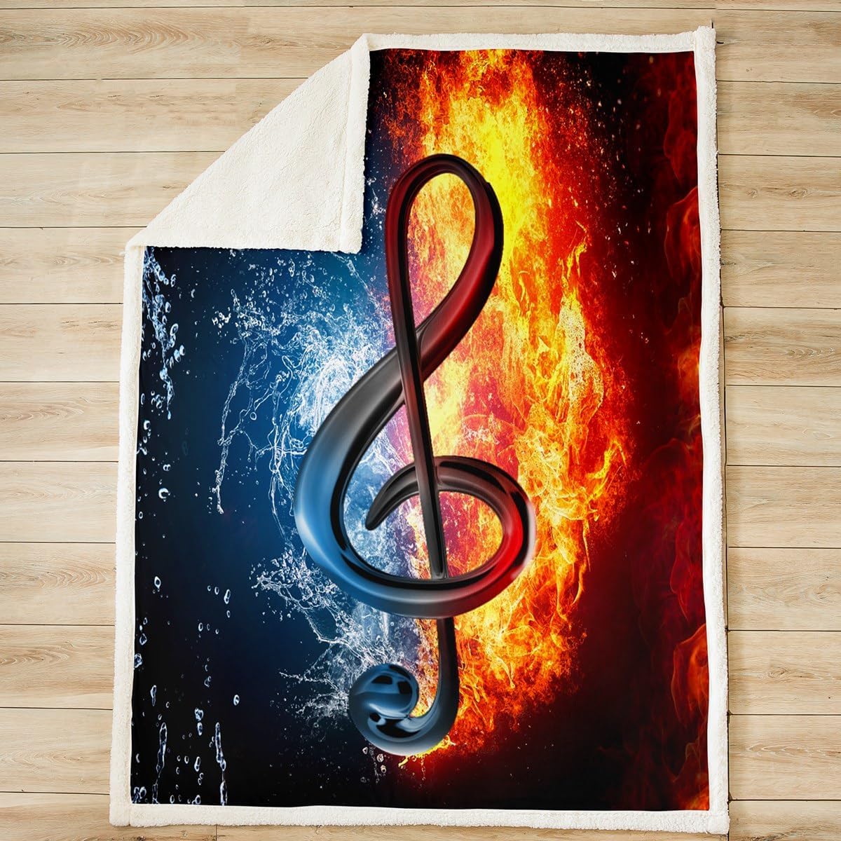 Music Themed Fleece Throw Blanket Water Flame Music Note Print Plush Blanket Luxury Musical Pattern Sherpa Blanket for Couch Bed Sofa Bedroom Decor Hipster Style Fuzzy Blanket Twin 60x80 Inch image 2