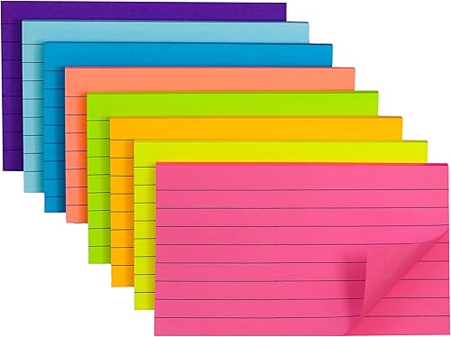 8 blocs de notas adhesivas forradas de 3 x 5 pulgadas, 8 colores autoadhesivos, notas adhesivas rectangulares brillantes y coloridas para oficina,