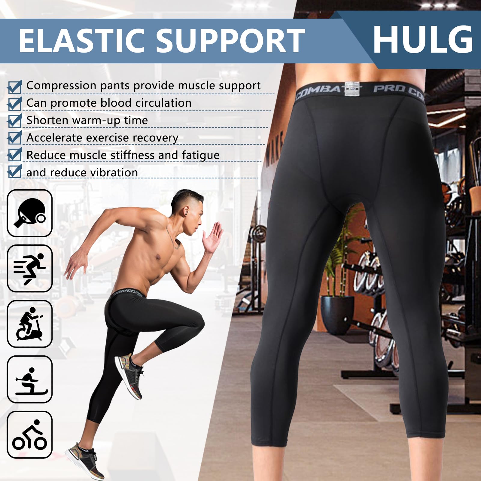 HULG Leggins Uomo 3/4,Leggings, Pantaloni e Collant da Corsa da Uomo,Pantaloni Palestra Uomo, Adatti per la Corsa, Il Jogging e Il Fitness