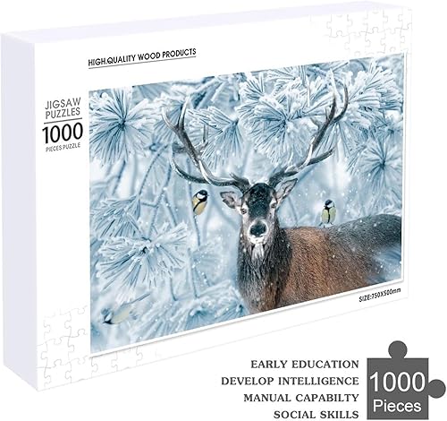 Miniatura 4 de Rompecabezas para adultos de 1000 piezas, rompecabezas de ciervos del país de las maravillas de invierno, rompecabezas divertidos para la familia