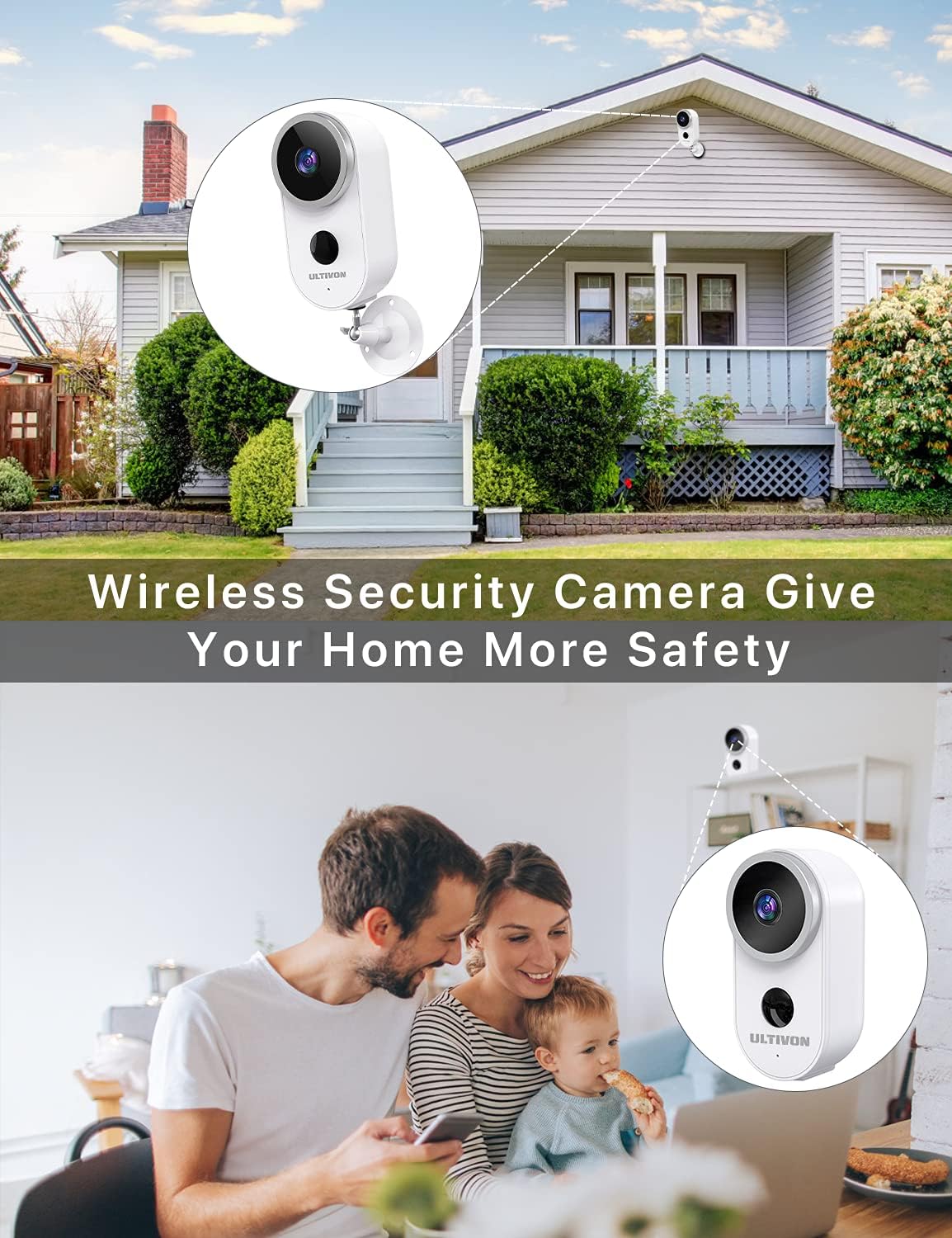 Ultivon A4 Wireless Security Camera mounted on a house