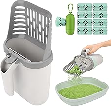 MYPIN Cat Litter Scooper, Upgraded Large Capacity Portable Cat Litter Shovel with Holder and Waste Can, Cat Scooper with Extra 135pcs Litter Waste Bags Litter Genie Litter Tray Scoop