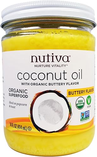 Nutiva, Aceite de coco orgánico, sabor mantequilla, 14 fl oz Pack de 2