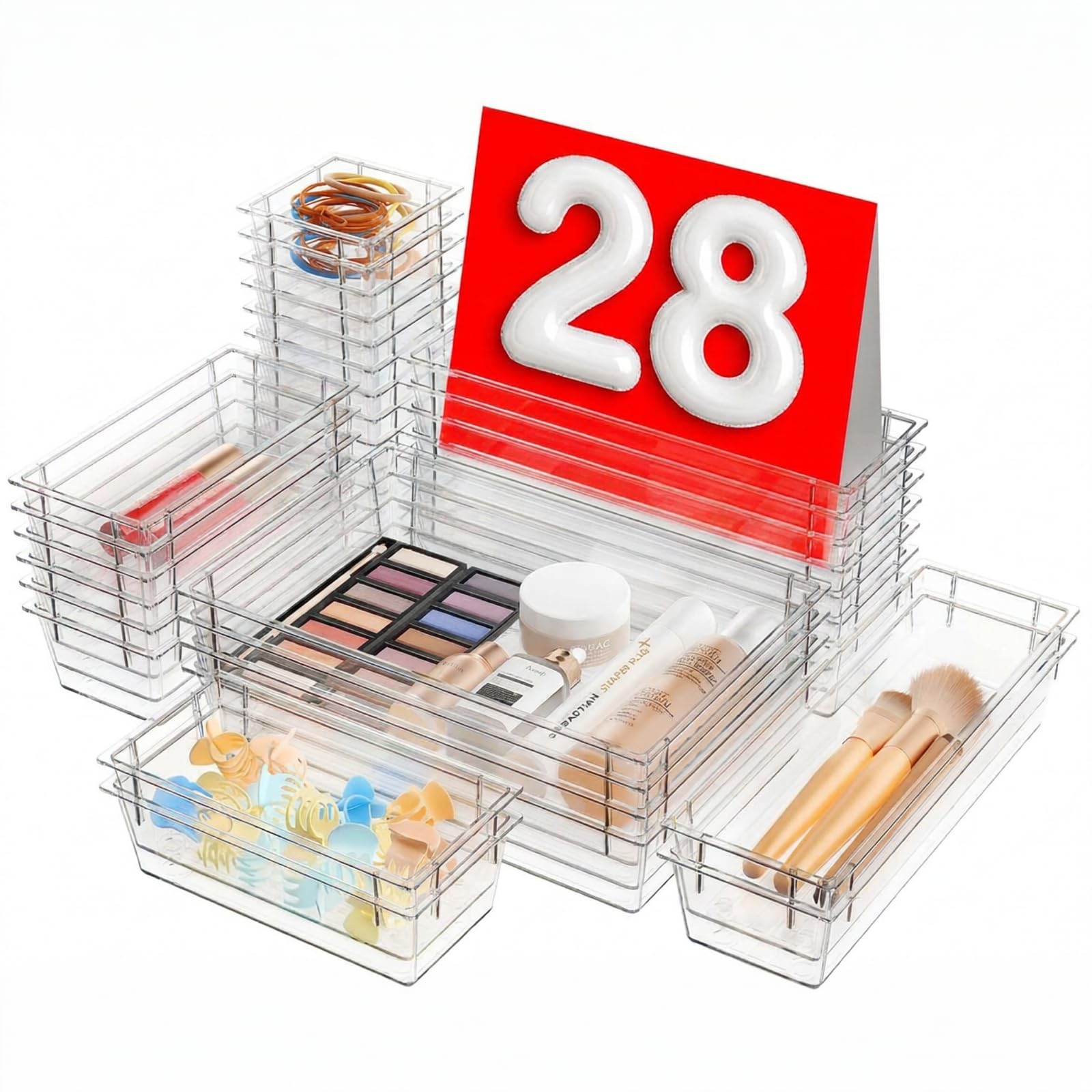 A-LuGei Drawer Organizer, 5 Size Makeup Organizer, Holds 177 Items, Clear