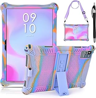 DETUOSI Okaysea 10.1 inch Silicone Tablet Case with Stylus Pen & Shoulder Strap, Moderness 10.1" Case, Soft Portable Protective Cover for QunyiCO 10.1, Hoozo HZ0010R 10.1 inch, Rose Red & Purple