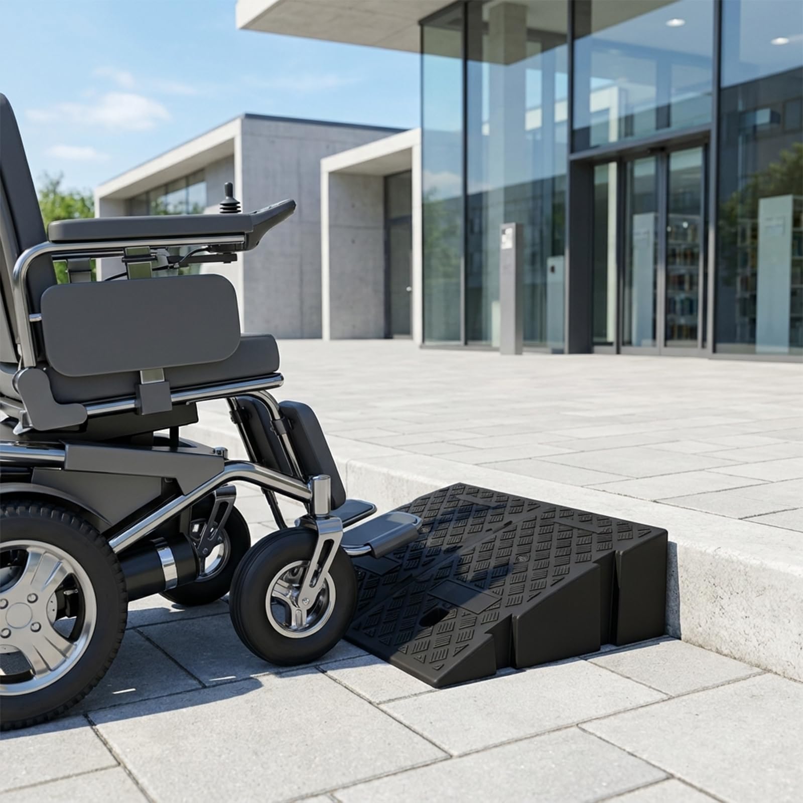 Rampa para bordillos, 2 unidades con capacidad de carga de 250 kg, rampa de acceso para coche, moto y silla de ruedas, 25 x 45 x 19 cm, rampa de plástico con perfil antideslizante para entrada y