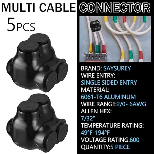 Vista 47 de 5 conectores de cable múltiple aislados, 2 puertos, empalme de entrada única, conectores de alimentación eléctrica, terminales de interconexión