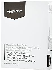 Amazon Basics Multipurpose Copy Printer Paper, 8.5 x 11 Inches , 20 lb, 1 Ream, (500 Sheets), 96 Bright, White