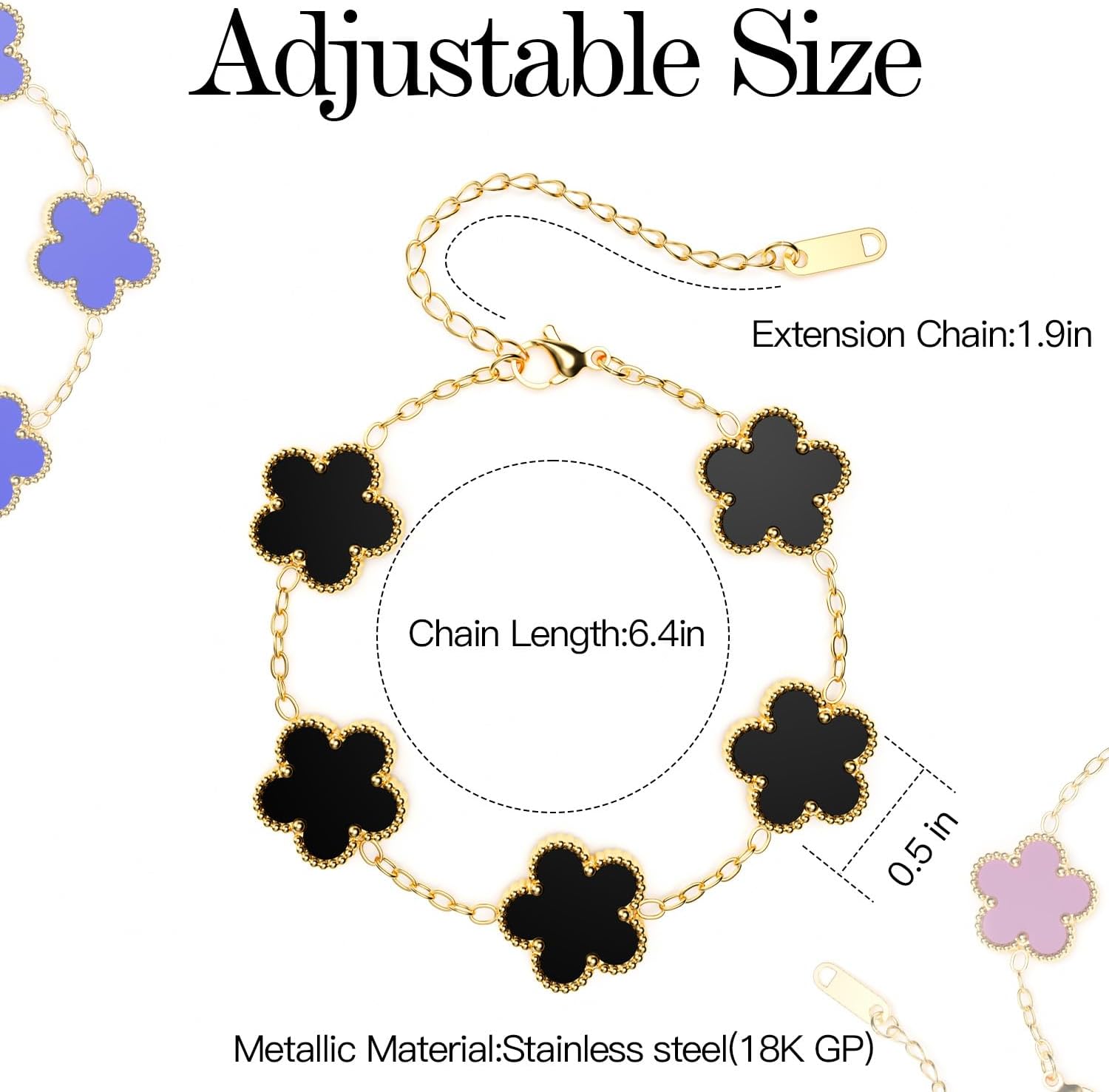 AICase 18K Gold Plated Clover Bracelet Dupes Bracelet Set for Women Flower Leaf Lucky Clover Bracelets Trendy Jewelry Birthday Gifts for Women/MoM/Friends - Image 4