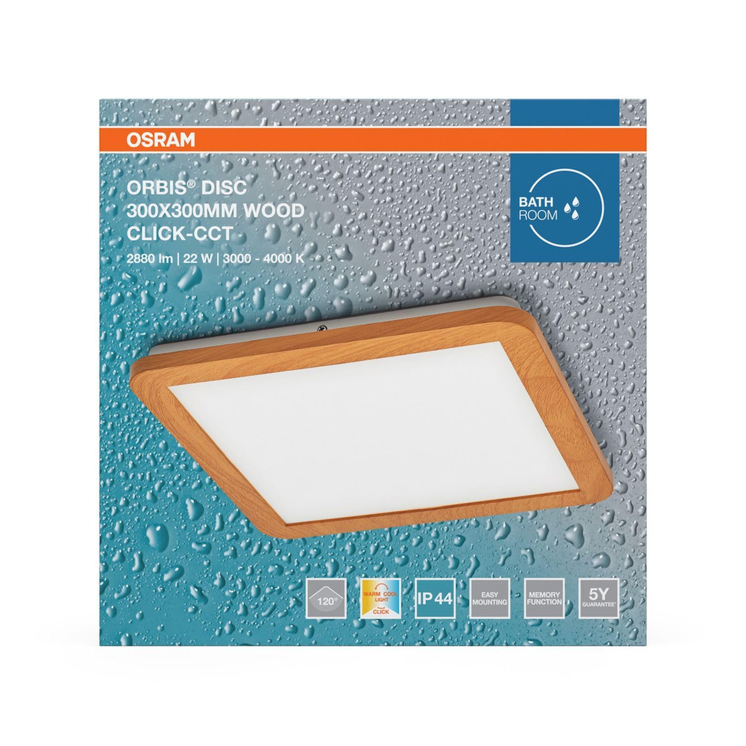 Licht-Erlebnisse LED Deckenlampe Holz Metall 3000-4000 K Click-CCT IP44 wohnlich Schlafzimmer Flur Badezimmer Treppenhaus L:30 cm Deckenleuchte Esszimmer