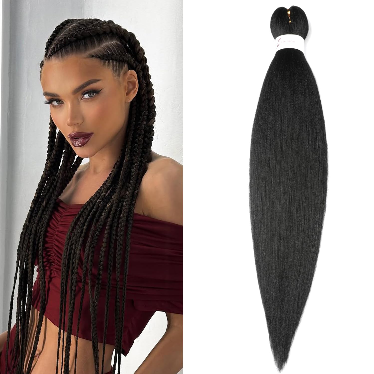 ShowJarlly Pre Stretched Braiding Hair 30 Inch Knotless Braiding Hair Extensions 1pack Easy Braids Hot Water Setting DIY Box Braids Yaki Textured Crochet Braiding (30inch,1B#)