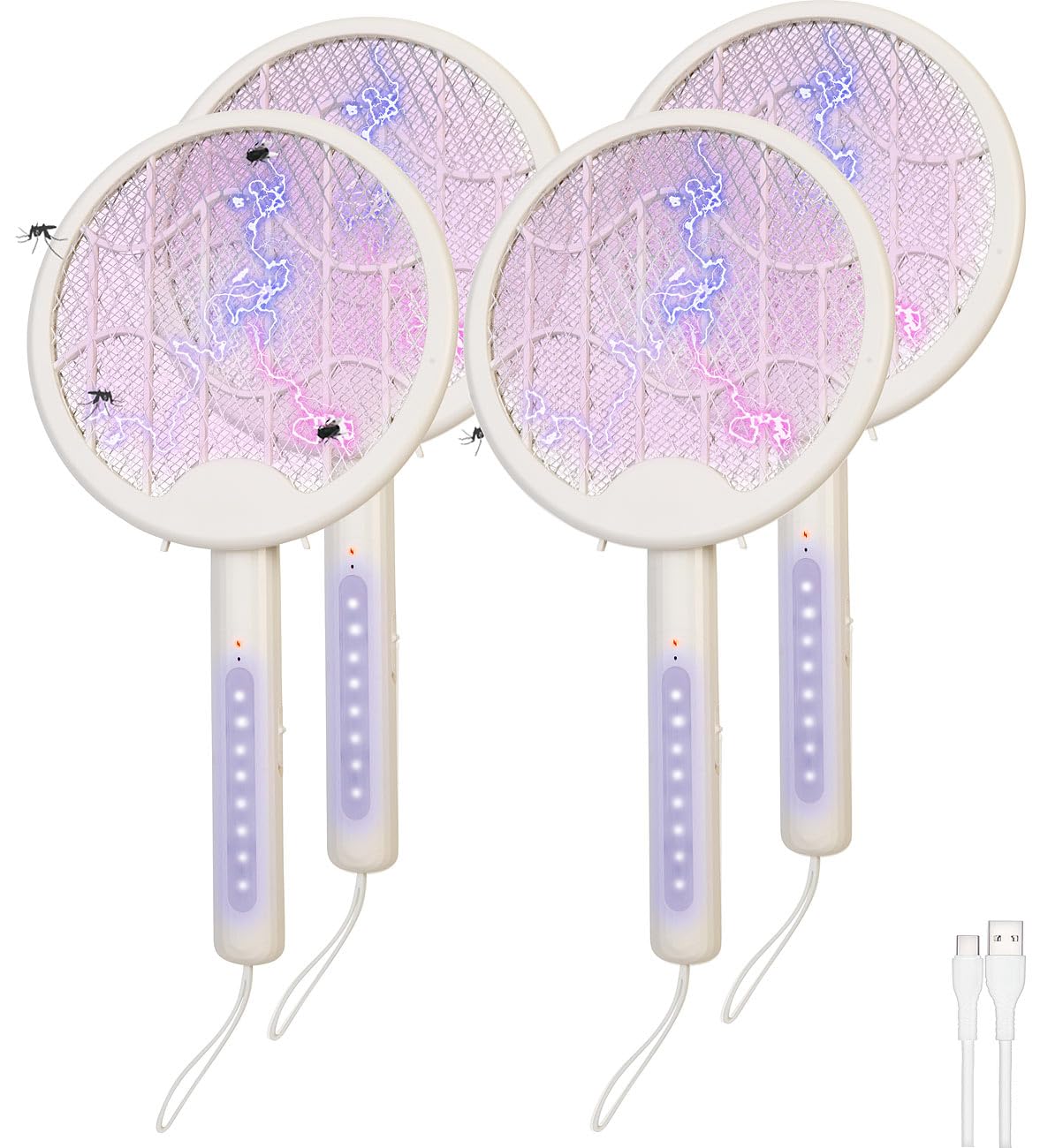 infactory Fliegen-Klatschen: 4er 2in1-Akku-Insektenvernichter & Fliegenklatsche mit UV-LEDs (Fliegenklatsche nmit UV Licht, Anti-Mücken-Lampen, Motten)
