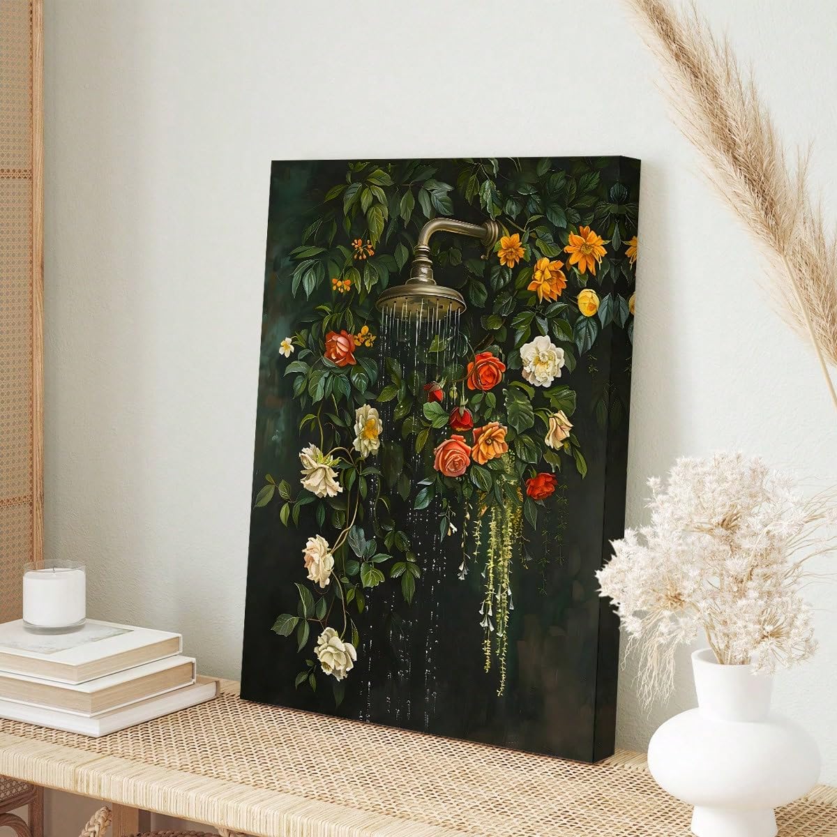 lámina decorativa botánica para pared, ideal para la decoración del baño (30x40cm/Con marco)