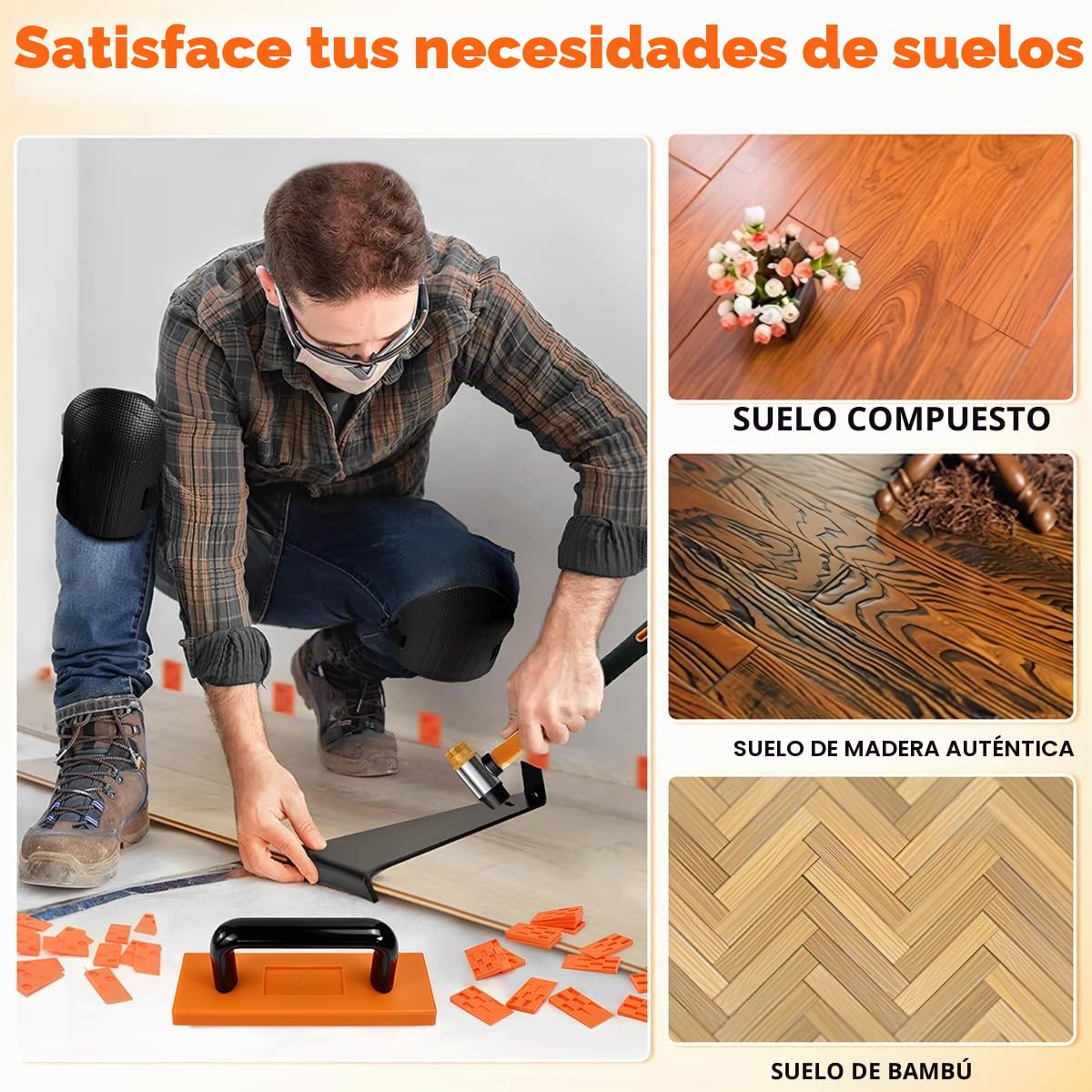 Kit de Instalación de Suelo Laminado - 43 PCS Herramientas para Suelo Laminado Incluye Martillo de Goma, Palanca de Extracción y Cuñas Separadoras - Kit Instalacion paraSuelo Vinilico Click