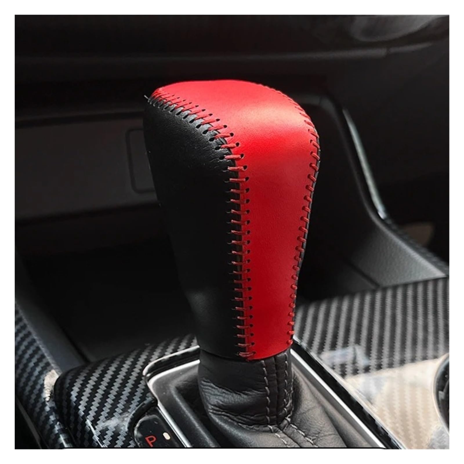 tusgt Gear Shifter Knob Head for ZRV 2023 Leather Gear Shifter Protector Head Cover(Black with red)