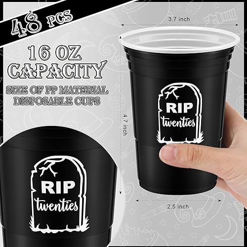Miniatura 9 de Rtteri Paquete de 48 vasos desechables de plástico grueso para fiesta de 16 onzas, RIP to My 20s, decoraciones de cumpleaños de 30 años, tazas de