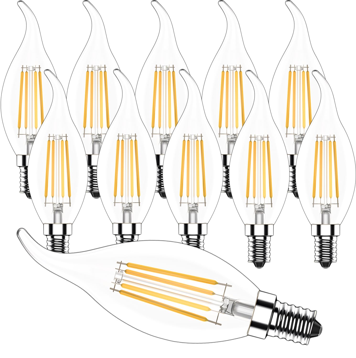 Zcexhph E14 Kerze LED,4W LED Glühbirne,C35 Filament Kerzenbirnen,2700K Warmweiß Filament Birne,Nicht Dimmbar,400LM Ersetzt 40 Watt,Kerzenlampe für Kronleuchter,Klar,10er Pack