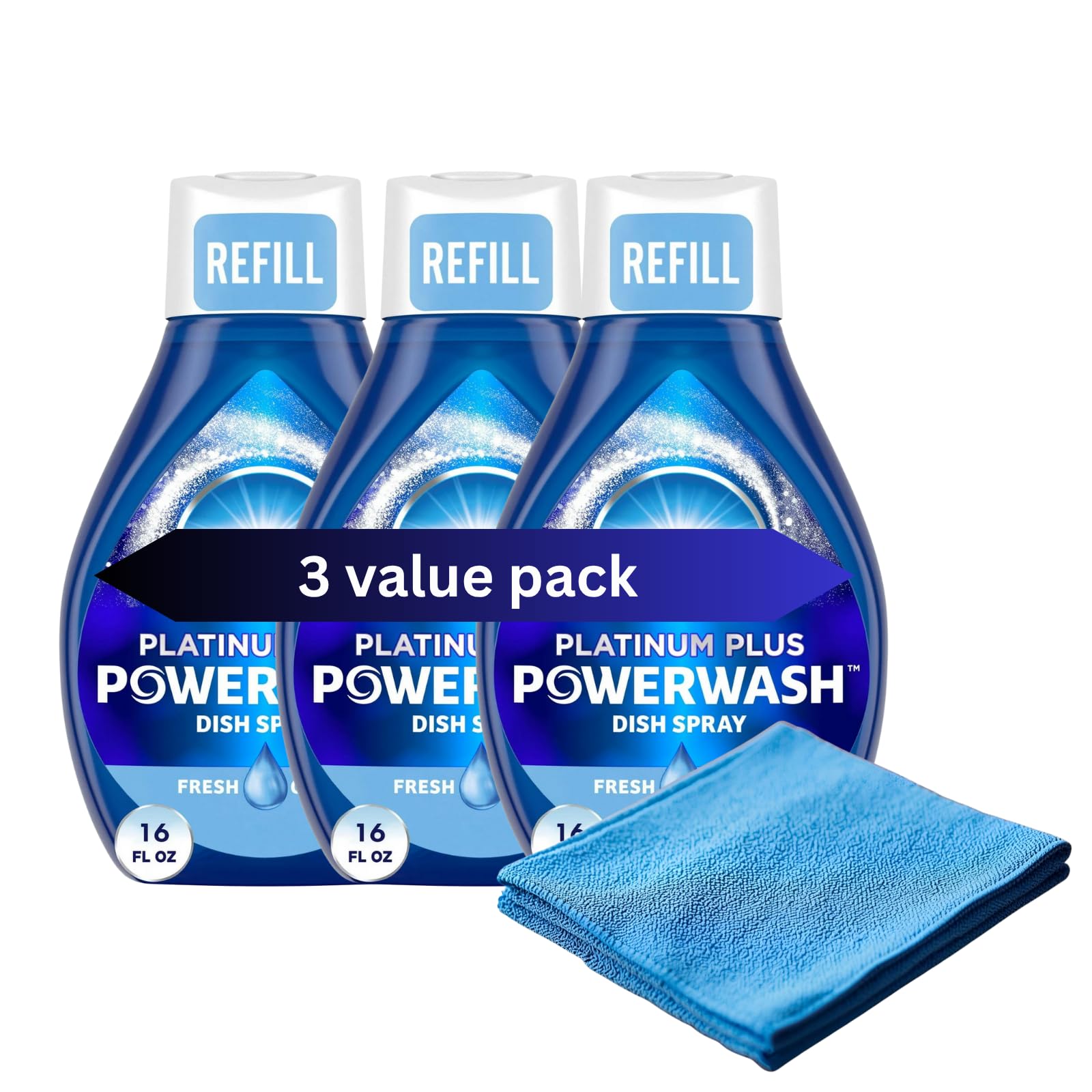 Dish Spray Refill – Fresh Scent, 16 fl oz (3 Pack) + 1 Heavy Duty Sponge – Powerful Grease-Cutting Formula for Fast, Easy Cleaning