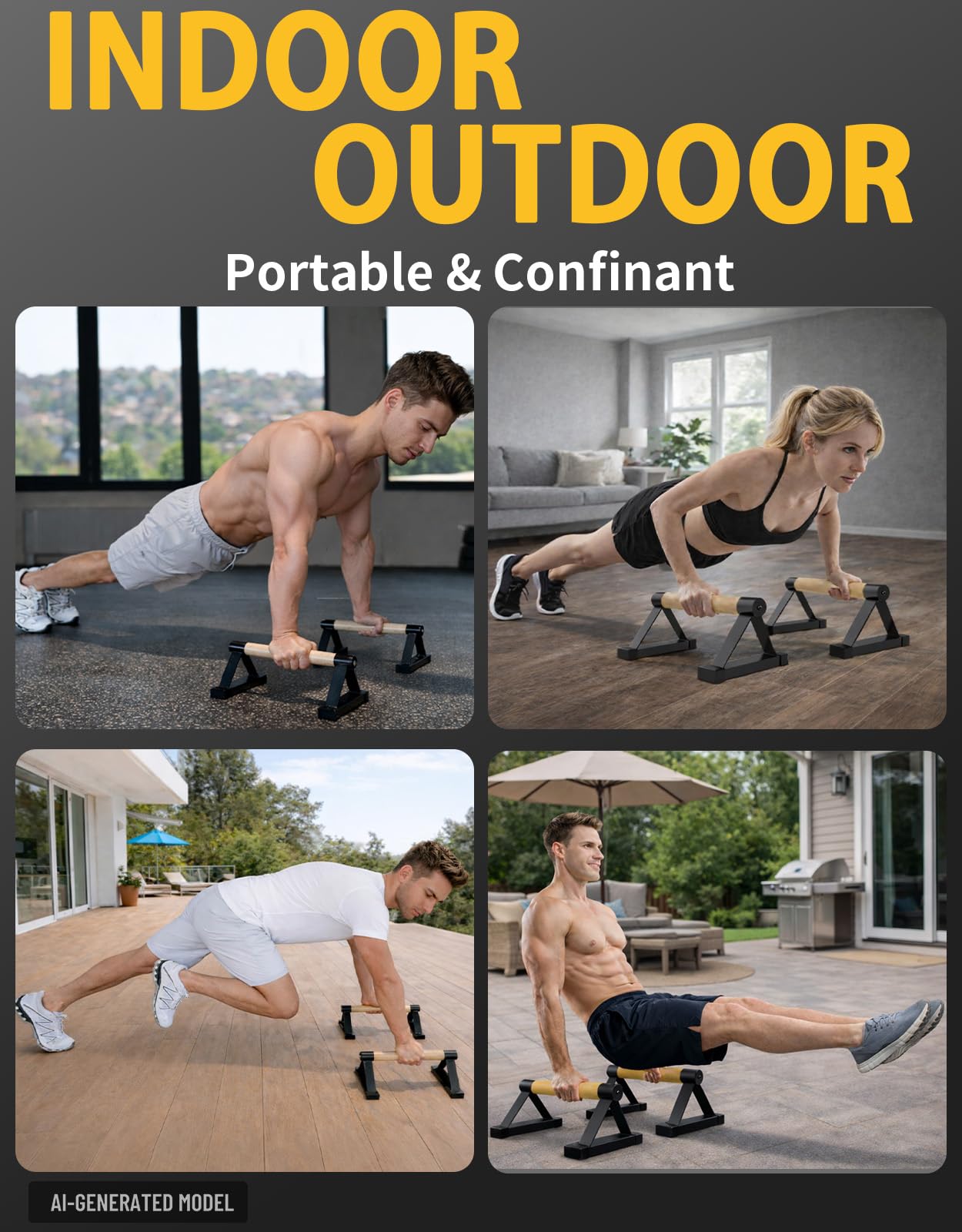Barres de Pompes en Bois Lot de 2 Poignées de Pompes Antidérapantes Parallettes pour Calisthenics Musculation Handstand Training avec Cadre en Métal Supporte 250 kg