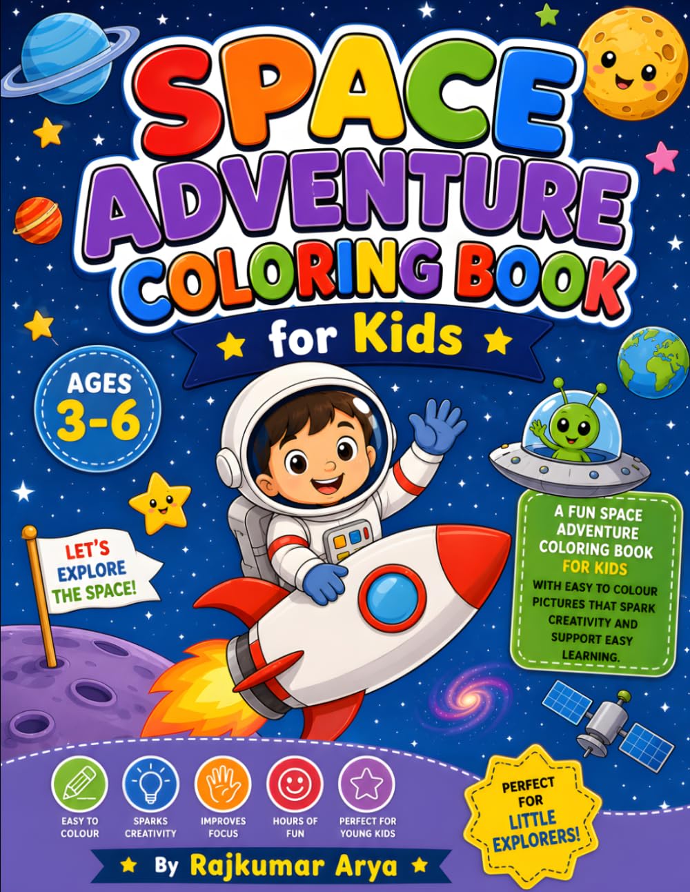 Space Adventure Coloring Book for Kids: Fun and Easy Outer Space Coloring Pages with Cute Astronauts, Rockets, Planets, Aliens, and Space Missions for Boys and Girls Ages 3–6