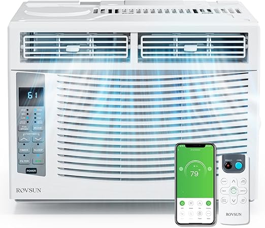 ROVSUN Smart 6000 BTU Window Air Conditioner with WiFi, Energy Saving Window AC Unit with Remote & App Control & Timer Function & Easy Install Kit, for Rooms up to 250 Square Feet, 115V/60Hz, White