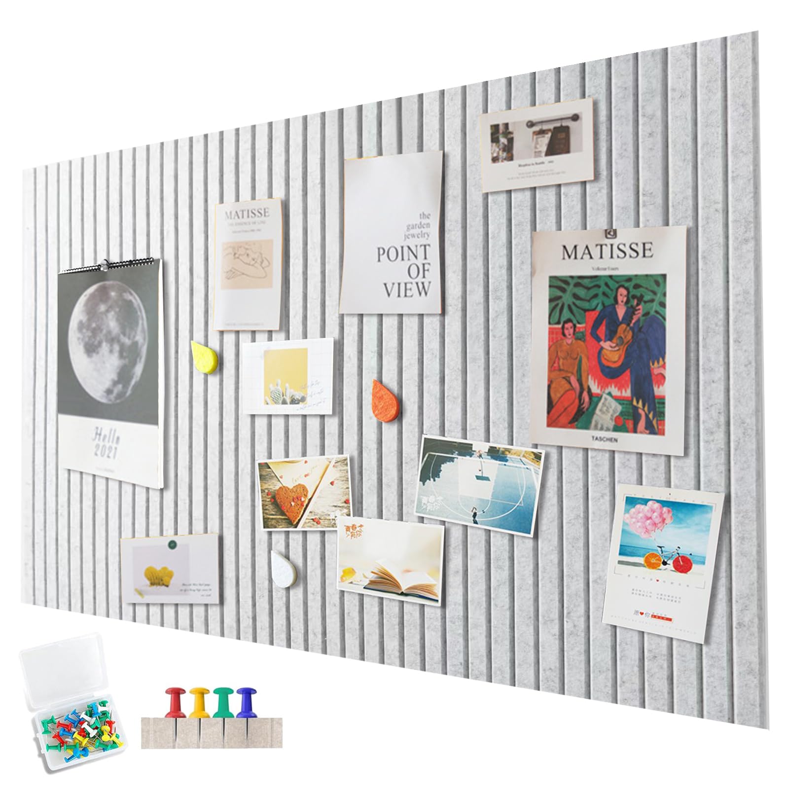 Penbinmall 60 x 40 cm large pin board, large cork board, decorative cork wall made of felt, 0.9 cm thick, foldable photo board with self-adhesive tape, felt self-adhesive vision board, push pins felt โ image 1