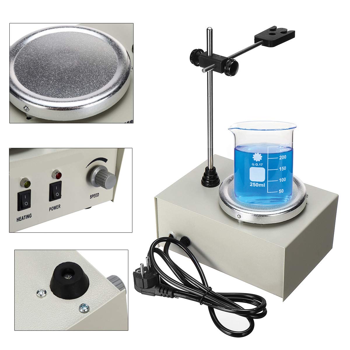 CGOLDENWALL Agitador magnético de laboratorio Placa de calentamiento de agitación magnética: 1000 ml Calefacción/potencia Doble control mezclador magnético con ajuste de temperatura/velocidad