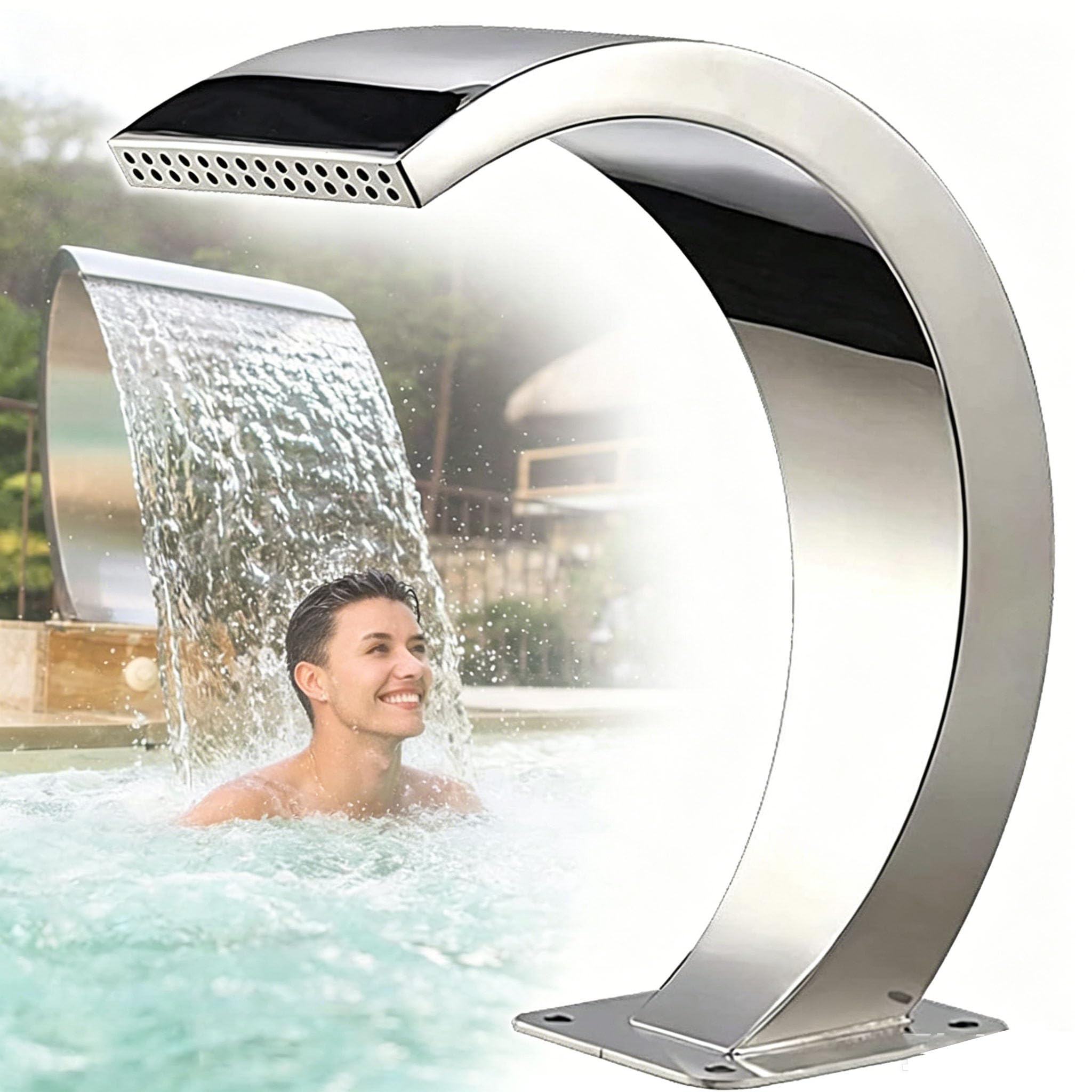 Fontana a cascata in acciaio inossidabile, fontana a cascata all'aperto per piscine, stagni, sorgenti termali e piscine termali 80cm*50cm