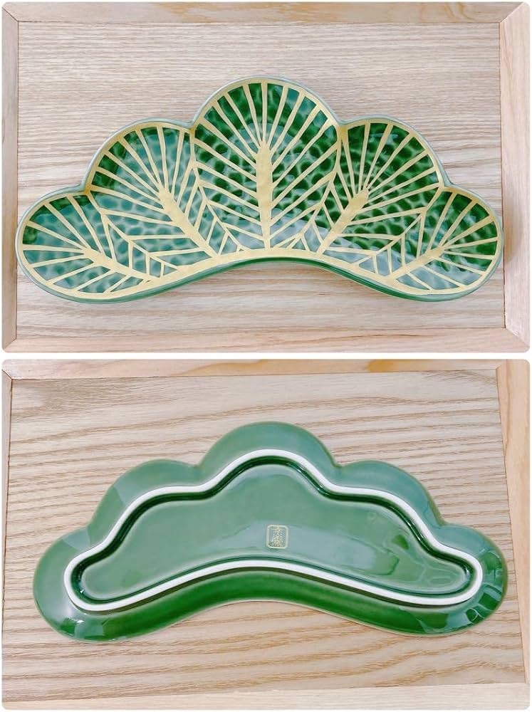 Amazon.co.jp: 有田焼 幸楽窯 錦金松葉形前菜皿 白金 茶緑金 6点セット