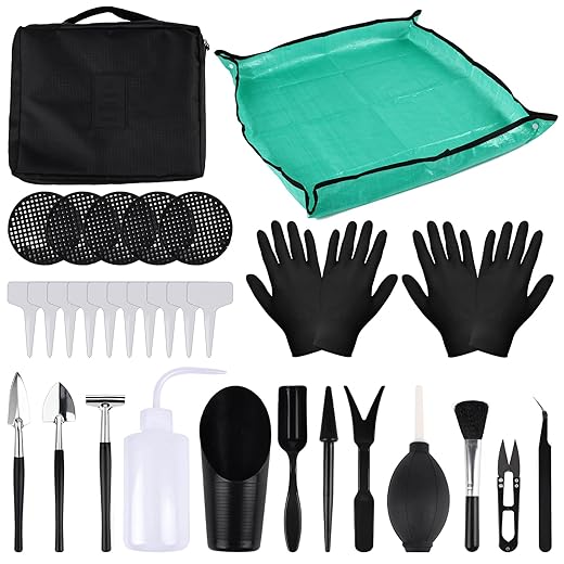 30Pcs Gardening Repotting Kit, Mini Gardening Tools Kit for Indoor Outdoor Transplanting, Fairy Plant Care, Potting Cactus Bonsai Plantin