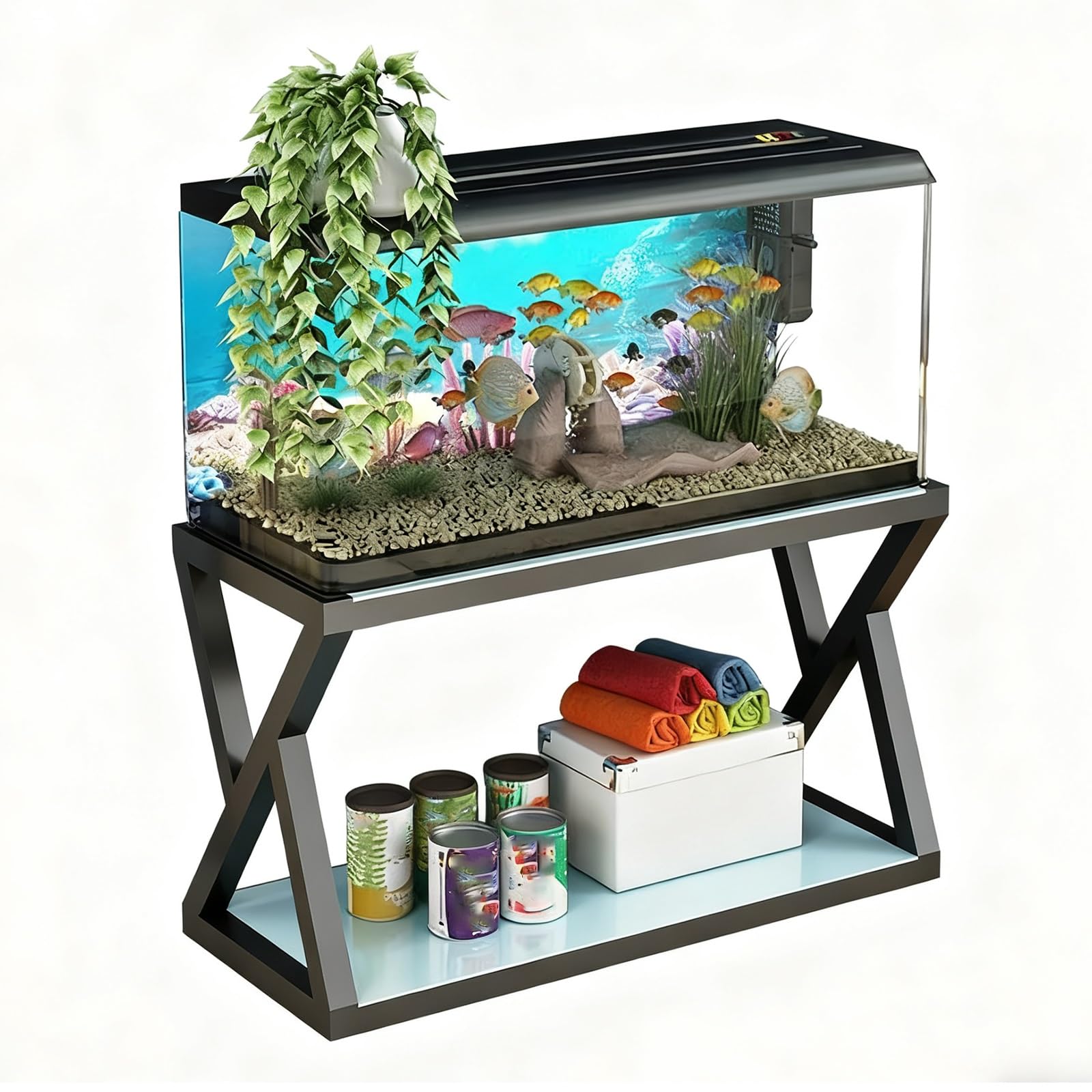 Generico Supporto per Acquario a 2 Livelli. Supporto per Acquario a 2 Livelli Resistente - Scaffale e ripiano Multiuso per Acquario, mobiletto Durevole per casa e Ufficio, Ideale per Piante e acquari