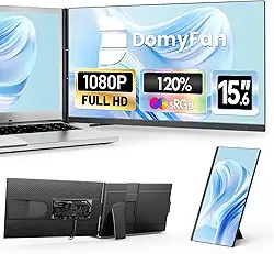 domyfan Extensor de monitor de laptop de 15,6 polegadas, 120% sRGB FHD 1080p IPS, extensor de tela dupla destacável, monitor portátil adequado para laptops com HDMI/USB-A/Tipo-C Plug-Play para
