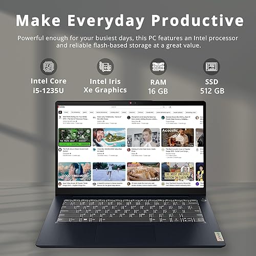Miniatura 6 de Lenovo IdeaPad 3i Laptop Intel Core i5-1235U de 12 generación, pantalla Full HD 1080P de 14 pulgadas, 16 GB de RAM, SSD de 512 GB, Windows 11 Home,