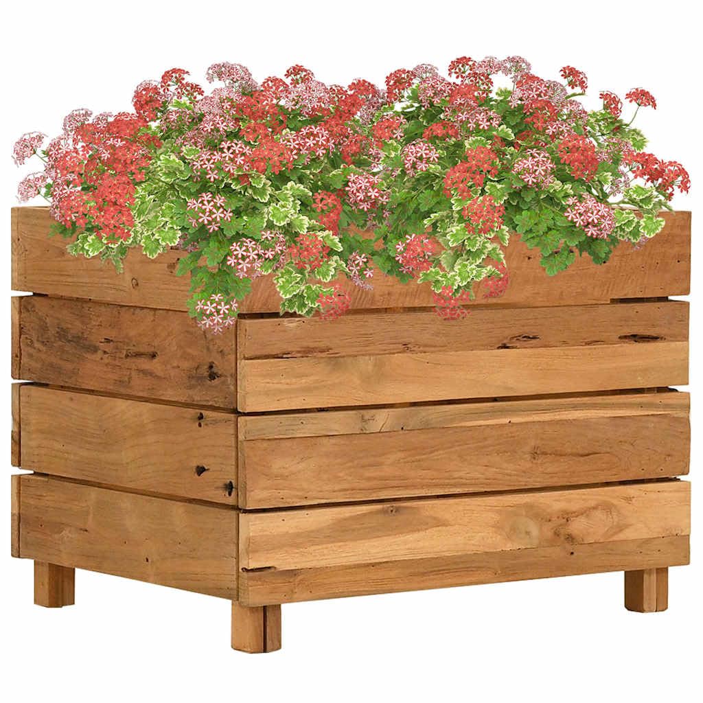 Hochbeet 50x40x38 cm aus recyceltem Teakholz und Stahl mit Ablage für Balkon Garten Terrasse robust wetterfest ideal für Kräuter und Blumen