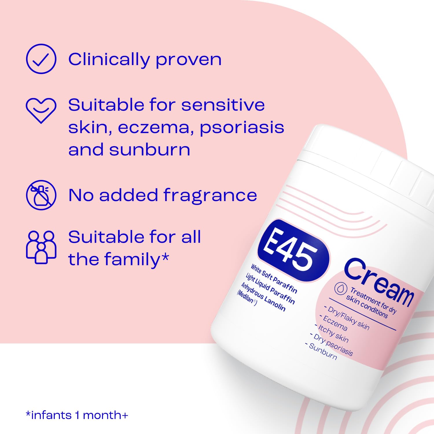 E45 Moisturising Cream 500g - Emollient Lotion for Dry, Itchy & Sensitive Skin - Soothing Eczema Relief Cream - Non-Greasy, Fast Absorbing, Dermatologically Tested Formula — view 23