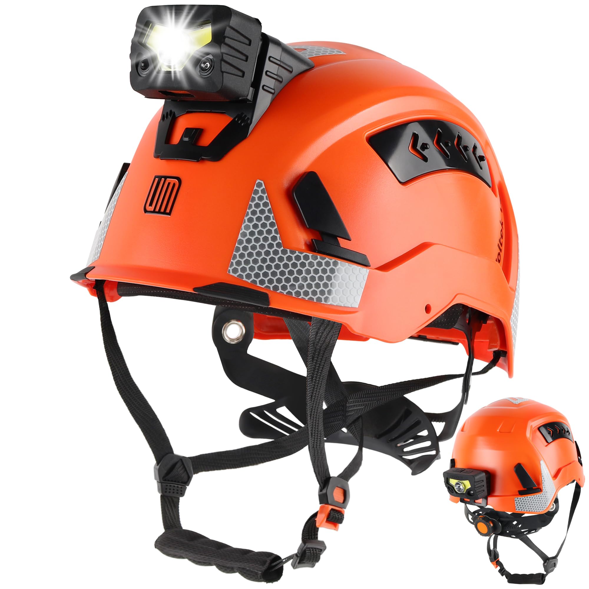UM ULTRAMAXX Casco di sicurezza certificato ANSI tipo II, classe C, con faro (arancione)
