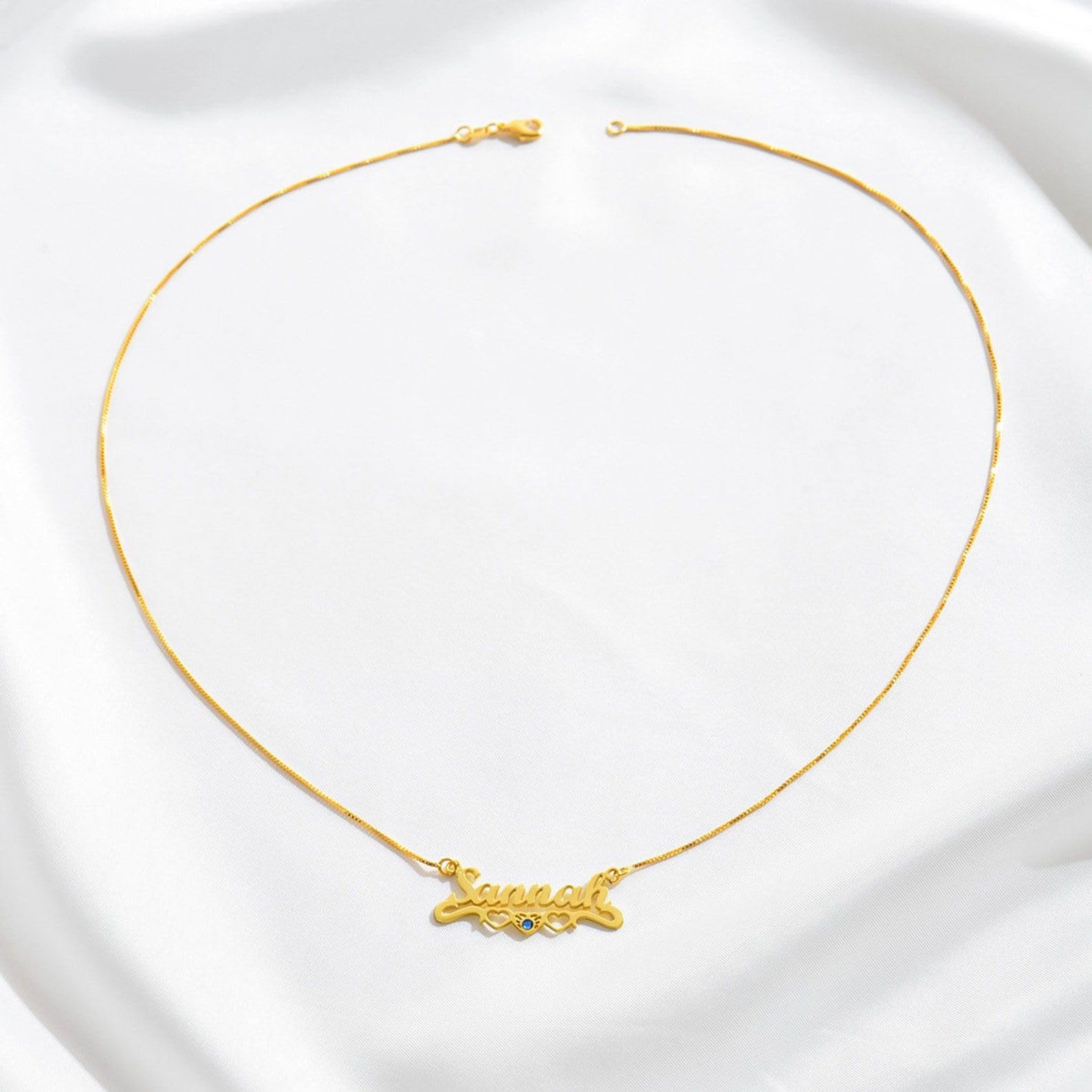 Nome personalizzato Collana con Pietra di nascita argento sterling 925 pietra di nascita Cuore Nome Collana personalizzato bambini fatti a mano Festa della mamma