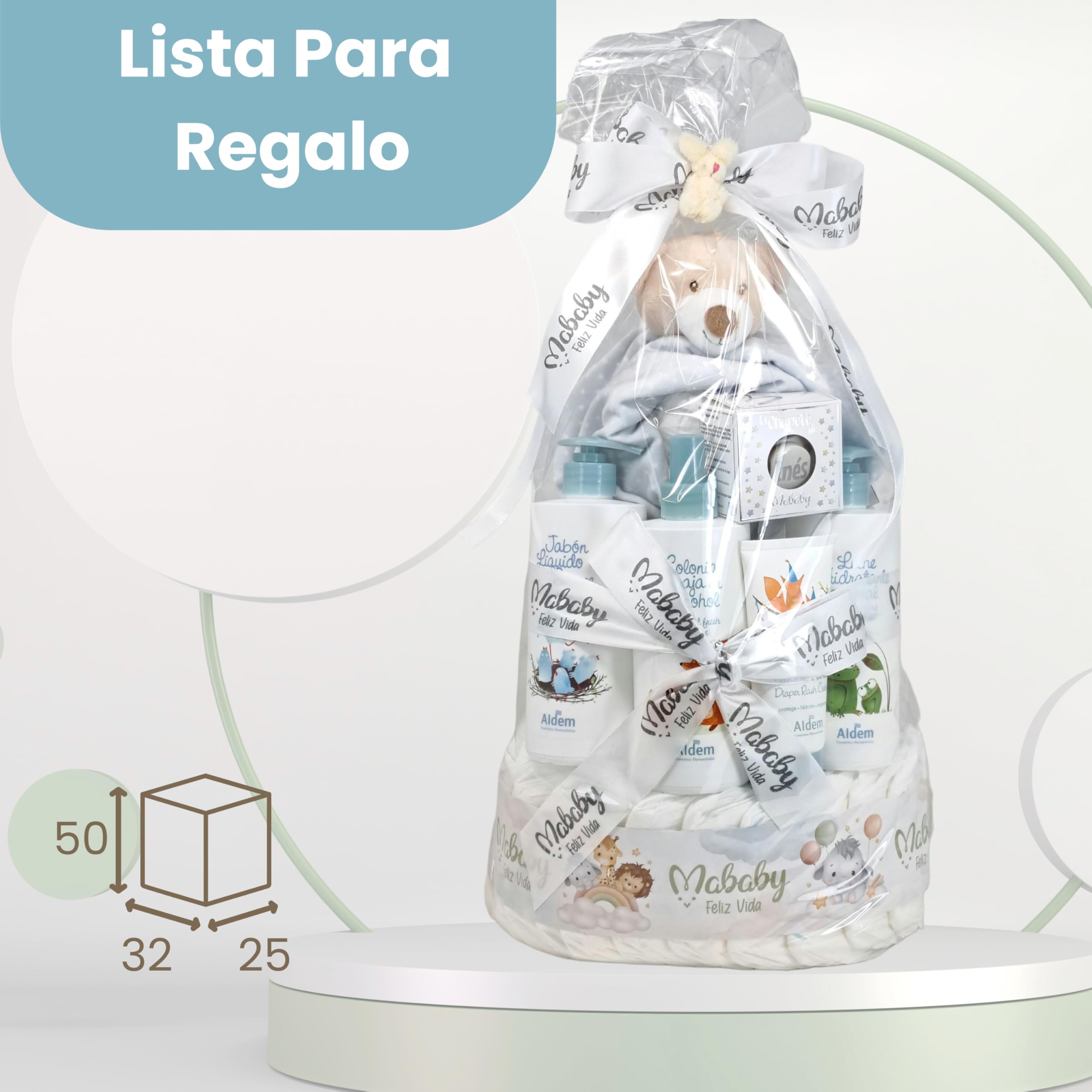 Mi Chupete Personalizado con Nombre, Tarta Pañales (Gris) | Tarta de 42 pañales talla 2 con chupete personalizado, Dou Dou osito con sonajero, set de higiene y toallitas