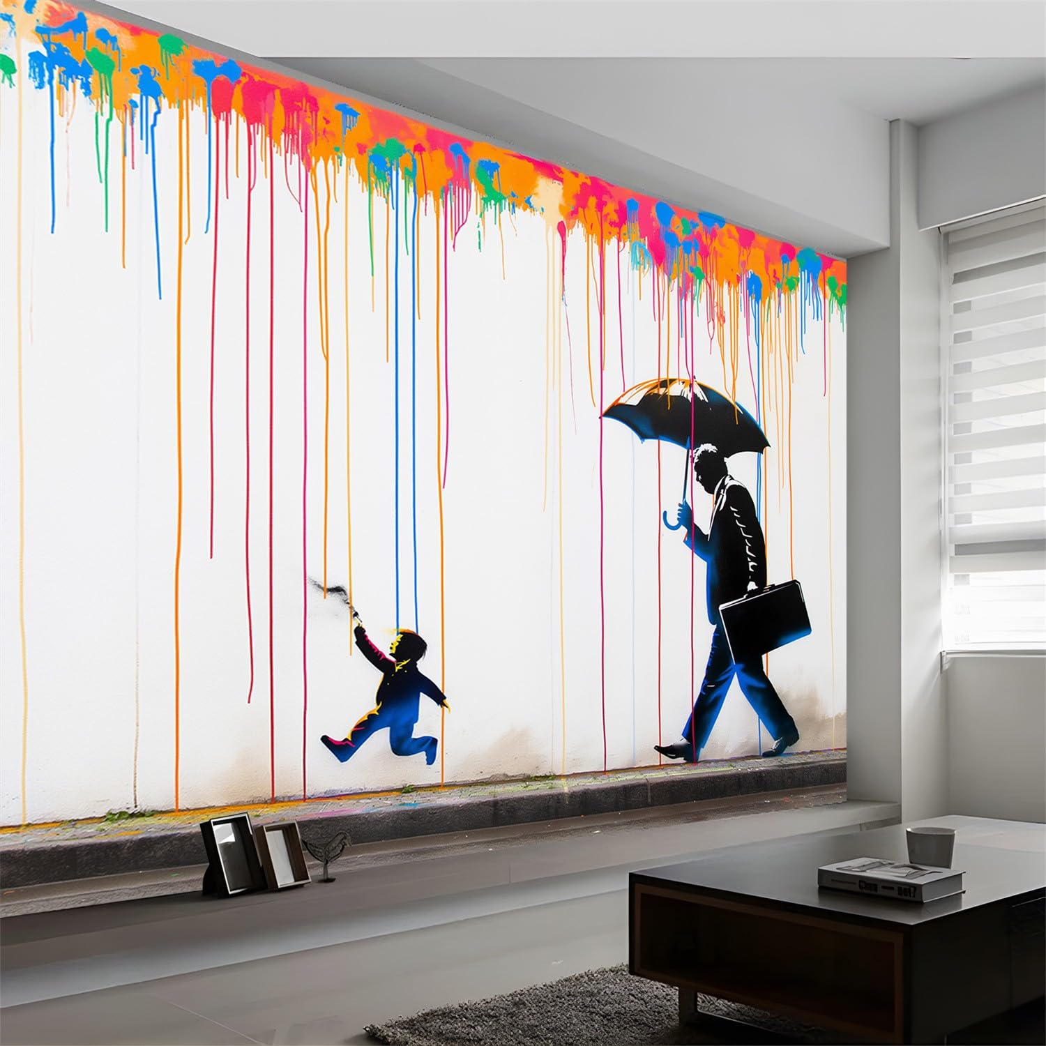 Tapeta z włókniny, graffiti, wzór ojca i syna, 300 x 210 cm, biała, wodoodporna tapeta, tapeta do salonu, pokoju dziecięcego, sypialni