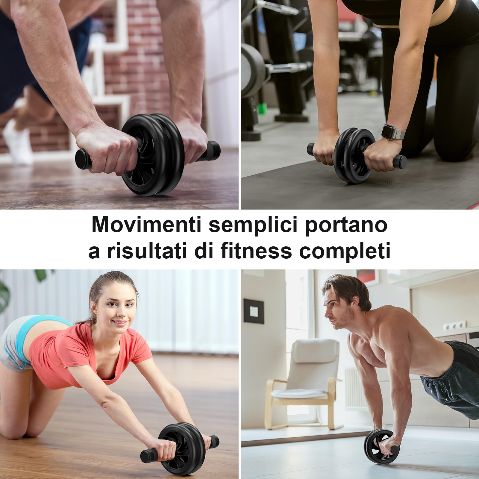 Ruota per Addominali Doppia Ruota con Tappetino, Fitness Attrezzi Multifunzione per Allenamento Addominali Rotella a Casa e in Palestra