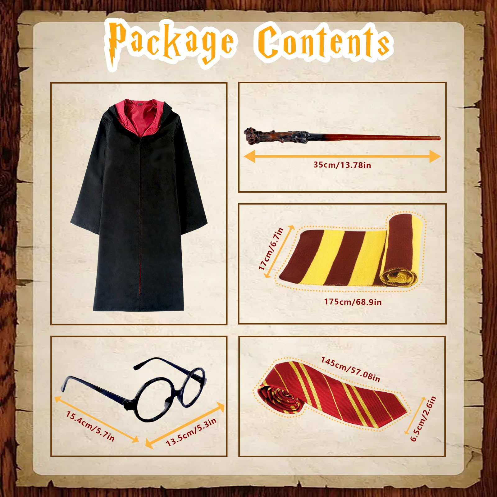 yumcute Magic Costume Cosplay Set for Kids Wizard Robe Outfits with Wand Scarf Tie Glasses Accessories Boys Girls Magician Costumes Gifts for Halloween World Book Day Cosplay Fancy Dress Party (155) - Image 4