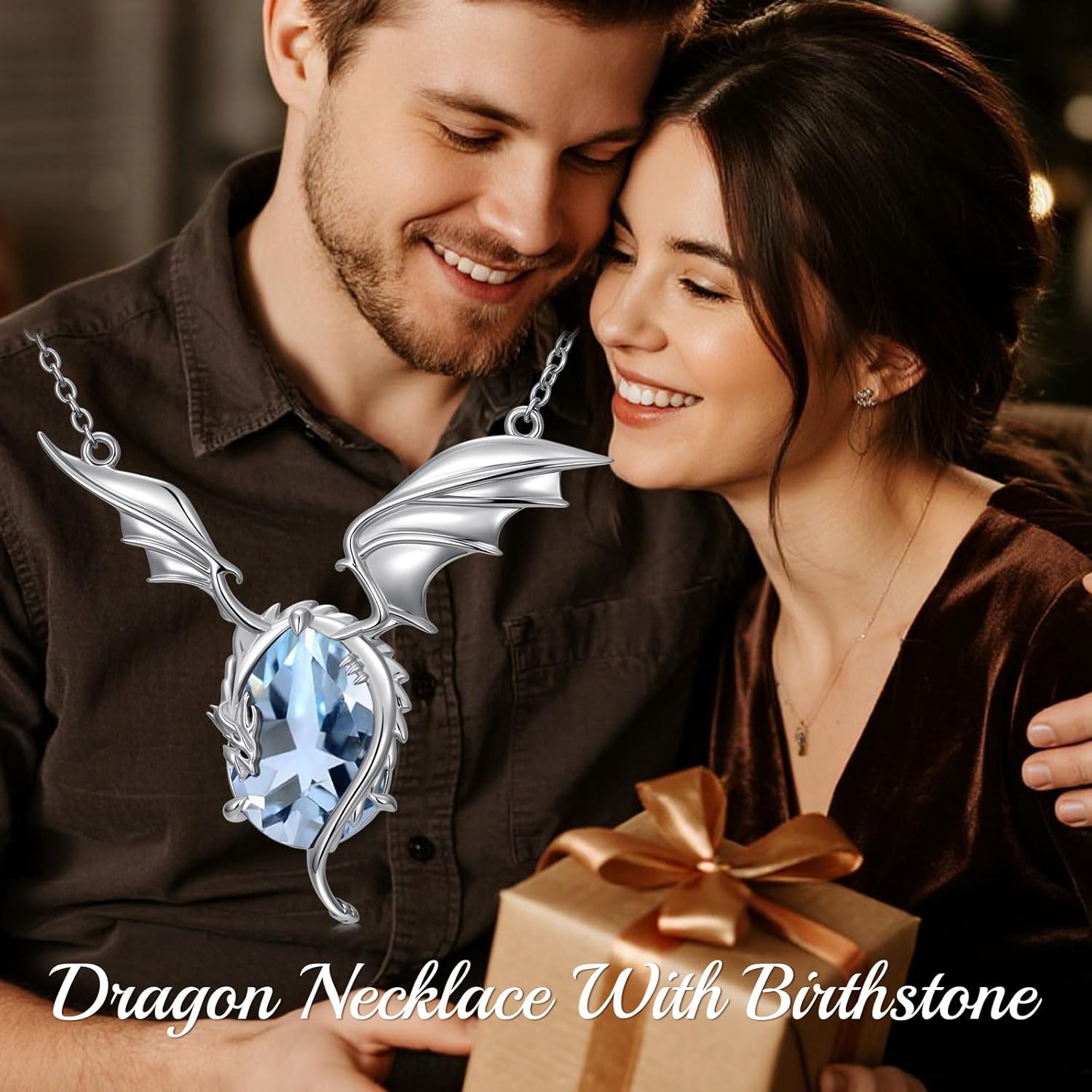 Dragon Necklace with Birthstone for Women 925 Sterling Silver Wyvern Dragon Pendant with Teardrop Birthstone Birthday Gift for Her - Image 6