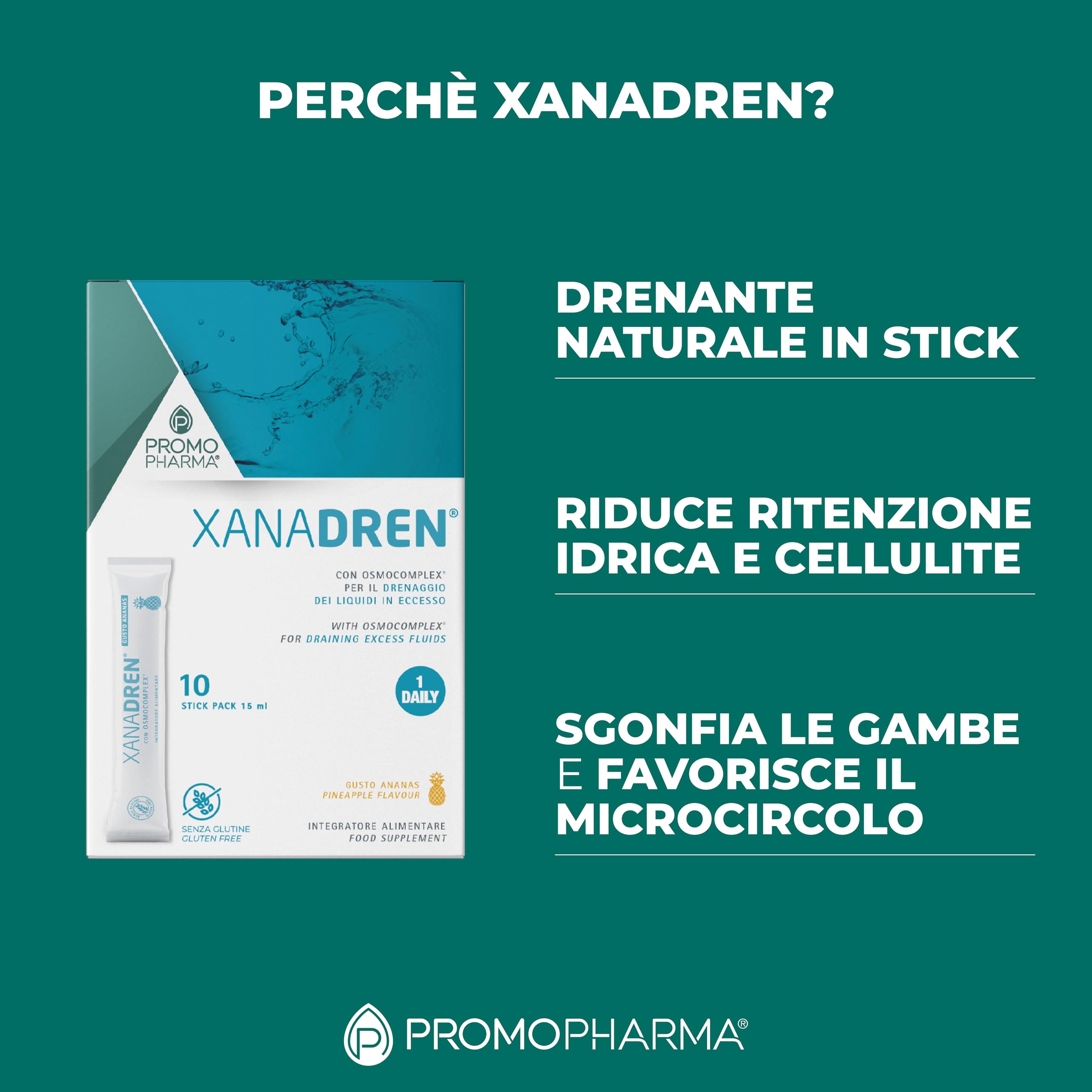 Xanadren MD - Integratore Alimentare, con Betulla, pilosella, equiseto, ortica - Per drenare liquidi in eccesso e favorire i naturali processi di diuresi - Ananas, 10 stick da 15 ml