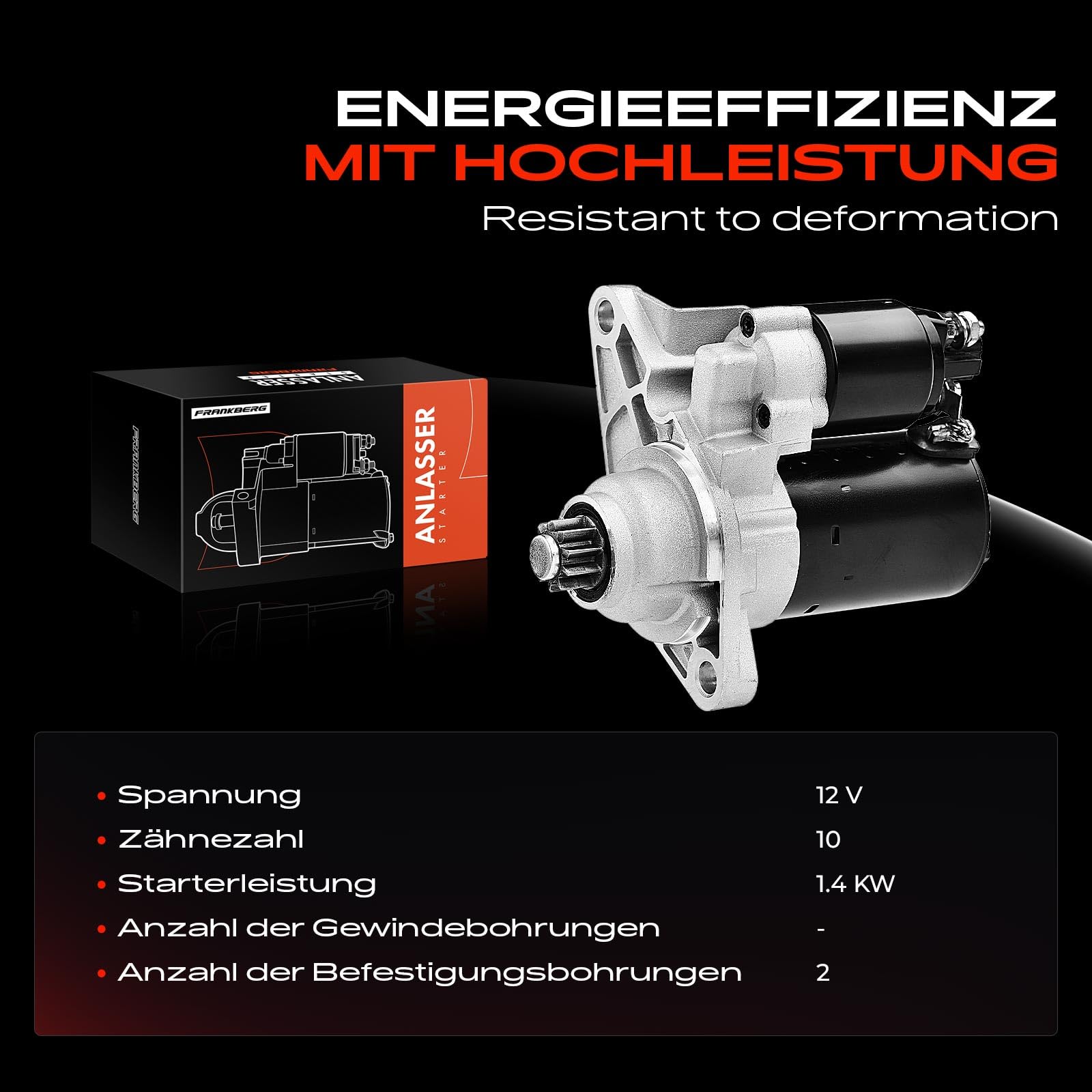 Frankberg Anlasser Starter Auto 10 Zähnezahl Kompatibel Golf VI 5K1 Polo 6C1 6R1 Fabia II 542 Polo 9A 9N 02T911023S