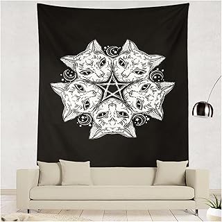 YSYSPJM Gobelin tło tkanina kot głowa gobelin ściana wisząca mandala hipisowska makrama gobelin estetyczna czarownica pokój boho dekoracja gobelin dekoracja (kolor: Kolor, rozmiar: 90 x 60)