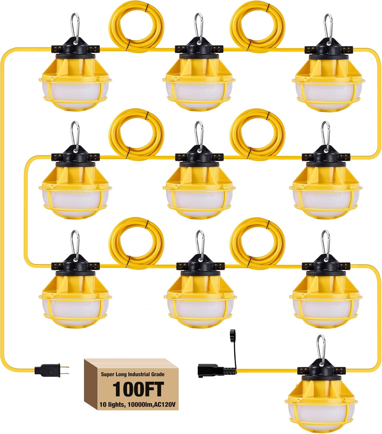 Construction String Lights 100FT 130W 16000LM 5000K AC120V ETL Listed