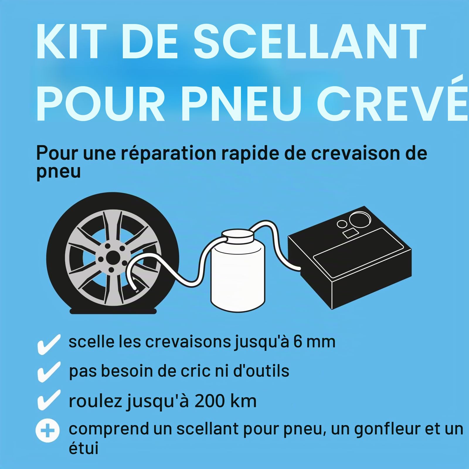 Ring Kit de réparation de crevaison pour Voiture – Mastic et gonfleur de Pneu Inclus