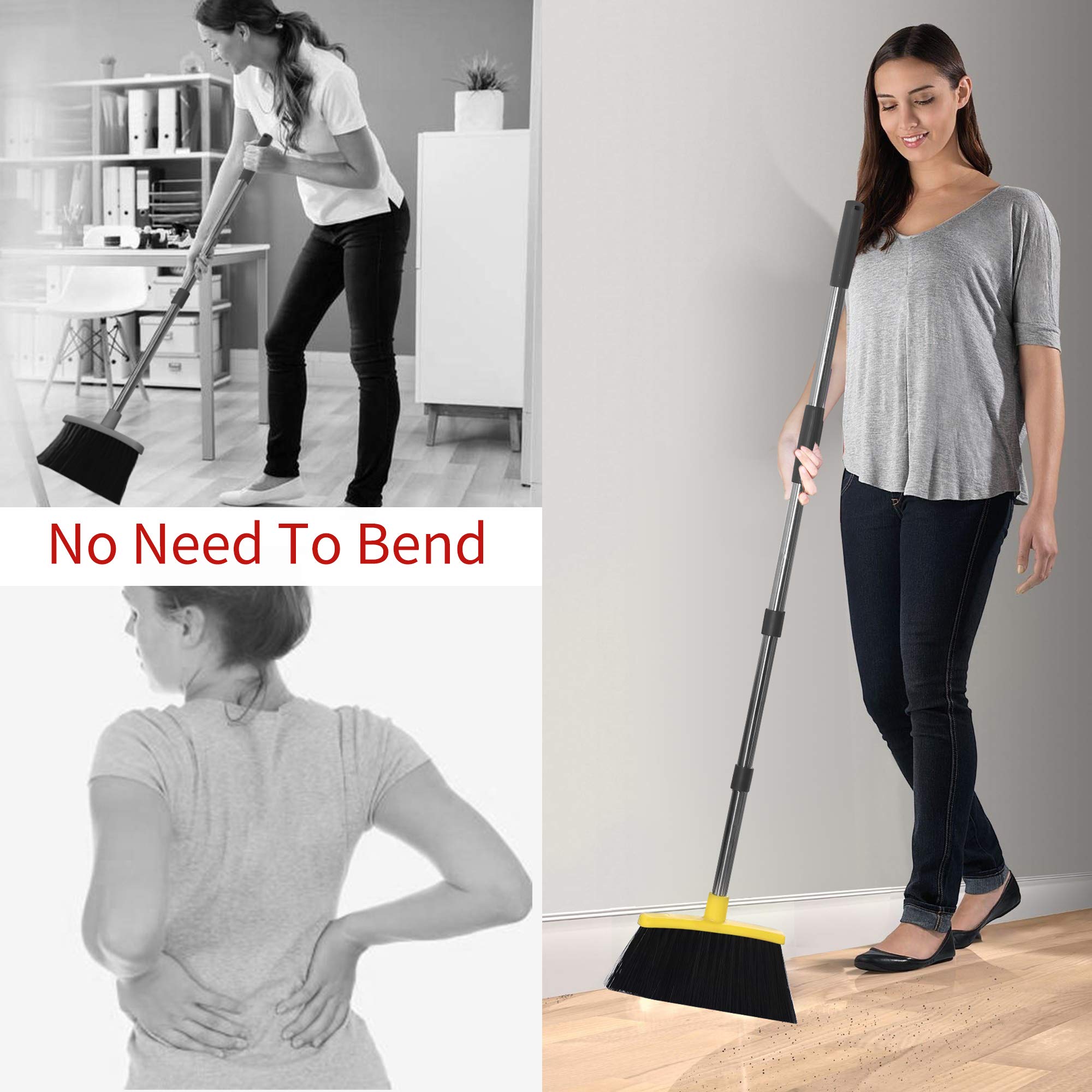 Broom with Dustpan Combo Set Broom and Dustpan Set Dust Pan with Stainless Steel Long Handle, Brooms with 5-Layer Soft Bristles, New Home Apartment Household Essentials 1